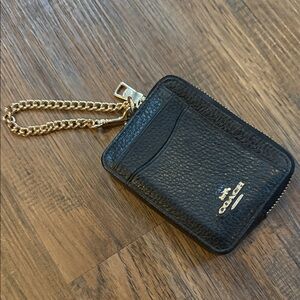 Coach Black Leather Wallet with Gold Chain